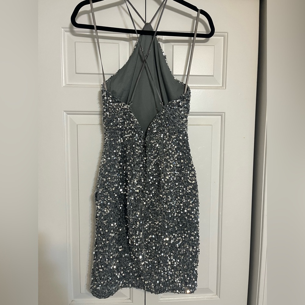 Hello Molly Silver Sequin Halter Mini Dress - Picture 5 of 6